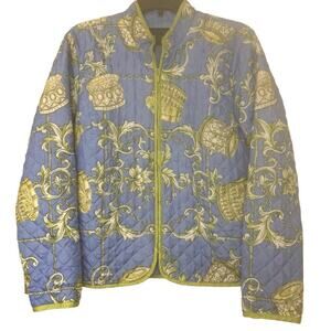 SILKLAND 100% Silk Blue & Green Full Zip Quilted Jacket Size Large